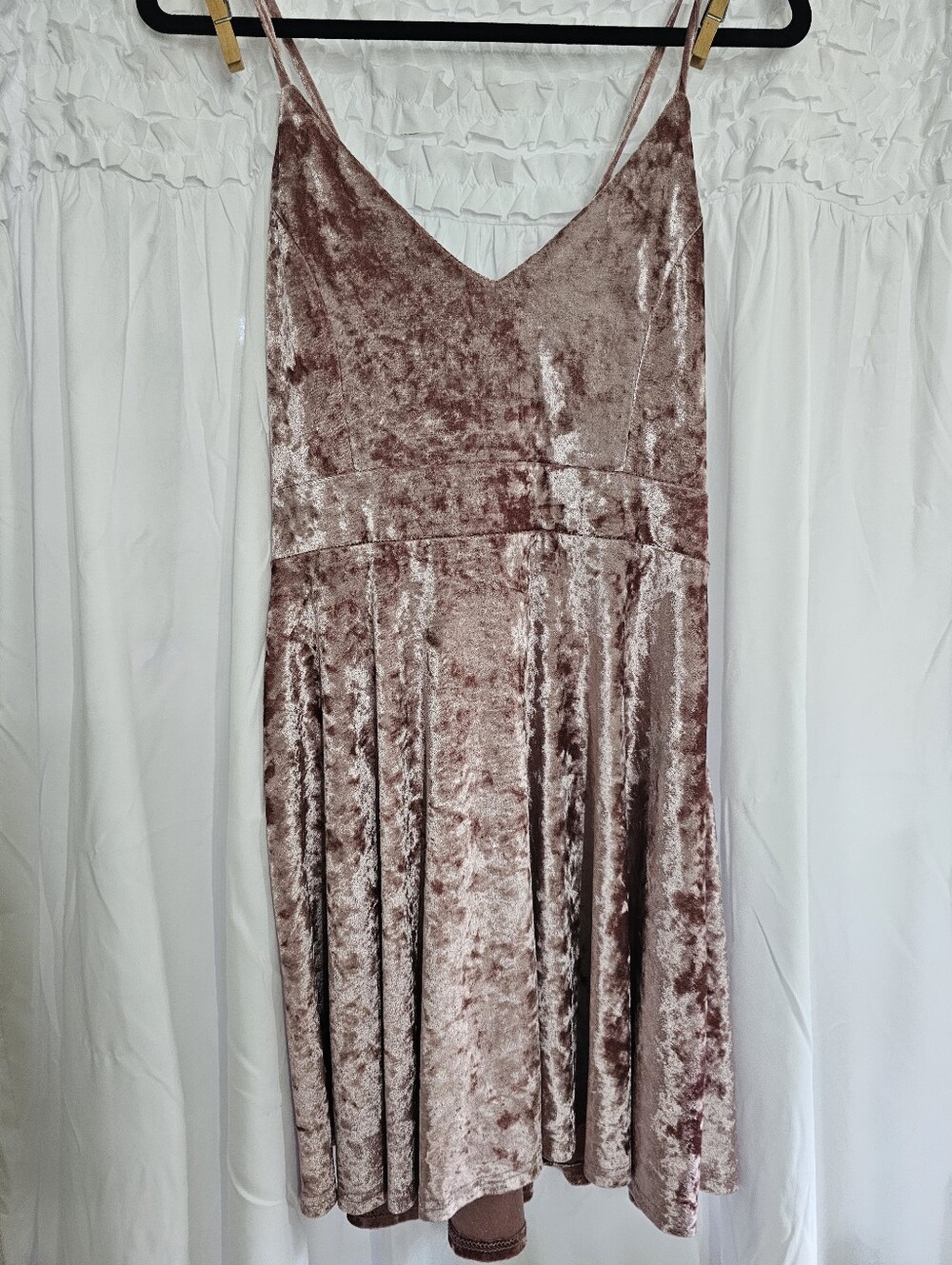 Velvet Spaghetti Strap Dress in Dusty Rose